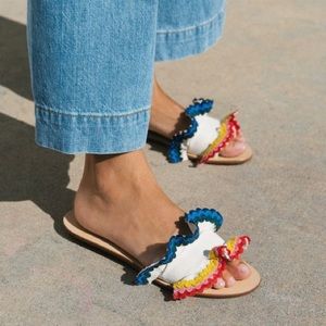 LOEFFLER RANDALL Birdie Flat Ruffled Canvas Slide Sandal size 8.5